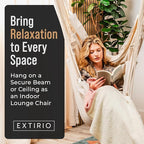 Hanging Hammock Chair Swing – Hanging Chair Outdoor & Indoor - Hammock Swing Chair – Quick & Easy Setup with Hardware Kit – Durable & Spacious Full Body Support with 2 Plush Cushions – Holds 440 Lbs