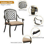 5-Piece Cast Aluminum Outdoor Patio Dining Set, All Weather Cast Aluminum Outdoor Furniture Dining Set for Patio, Balcony, Lawn, Garden, Backyard w/4 Chairs and Cushions, 2.0" Umbrella Hole