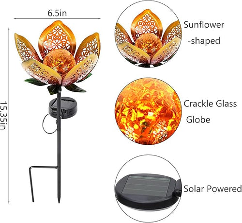 2Pack Solar Lights Outdoor Garden Decor,LED Lotus Flower Lamp, Metal Tulip Solar Lawn Lamp for Courtyard Decoration, Garden Gifts for Women