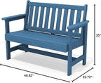 SERWALL Outdoor Bench, HDPE Outdoor Benches Weatherproof, 2-Person Garden Bench with 660 lbs Weight Capacity, Patio Benches for Outdoors, Garden, Porch, Backyard and Park, Navy Blue