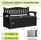 Greesum 80 Gallon Outdoor Storage Bench, Resin Patio Furniture with Armrest,Waterproof and UV-Resistant, Perfect to Garden, Poolside and Lawn, Black