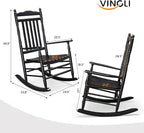 VINGLI Wooden Rocking Chair, Outdoor Chair with 450 lbs Support, Relaxing Rocker with Solid Wood High Back Seat Reclining Seat for Deck, Garden, Backyard, Porch, Indoor or Outdoor Use (Black, 2PCS)