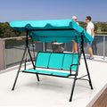 Porch Swing, 3-Person Steel Frame with Adjustable Canopy, Turquoise