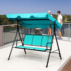 Porch Swing, 3-Person Steel Frame with Adjustable Canopy, Turquoise