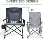 EVER ADVANCED Oversized Folding Camping Chair for Adults, Heavy Duty Lawn Chair with Side Pockets, Portable Collapsible Quad Chair for Outside, Support Up to 500lbs, Grey 2PACK