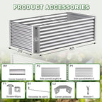 Galvanized Raised Garden Bed Kit Outdoor Patio,6x3x2ft Large Rectangular Metal Planter Boxes,Deep Root Box Planter for Gardening, Vegetables, Flowers, Herbs, 1 Pack, Silver