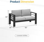 Wisteria Lane Patio Furniture Metal Loveseat, Metal Outdoor Chairs with Upgraded Cushions, All-Weather Outdoor 2 Seats Sofa Couch for Balcony, Garden, Deck, Backyard, Light Grey
