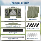 13x13FT 6-Sided Pop Up Gazebo Tent，One-Push Setup Canopy Tent with Removable Canopy Top & Wind Cloths, Outdoor shelter for Camping, Backyard Parties, Outdoor Events - Army Green