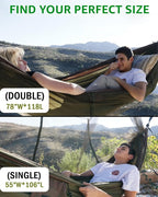Sunyear Camping Hammock, Portable Single & Double Hammock with Net, 2 Person Hammock Tent with 2 * 10ft Straps, Best for Outdoor Hiking Survival Travel