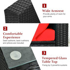 Tangkula 7 Piece Patio Furniture Set, Outdoor Sectional Sofa w/Pillows and Cushions, Wicker Sofa Conversation Set with Coffee Table, Patio Sofa and Tea Table Set for Garden, Lawn (Red)