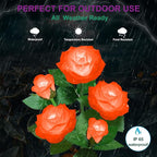 Solar Flower Lights Outdoor - Upgraded New Material Two Modes Realistic LED Solar Powered Waterproof Lights with 5 Roses, Solar Decorative Stake Lights for Garden (Orange, 2 Pack)