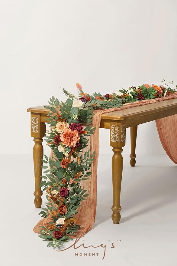 Artificial Flower Garland, 6 Ft Eucalyptus Burnt Orange Silk