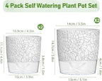 Self Watering Pots for Indoor Plants, 4/5.5 Inch Crackle Pattern Planters with Clear Water Reservoir & Wick System, 4 Pack Plastic Flower Pots for Succulents, Herbs, African Violets