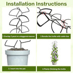 Indoor Plant Trellis for Climbing Plants, 3 Pack Stackable Garden Trellis for Potted Plants, Small House Plant Trellis for Vine Ivy Flower Plant Support Outdoor DIY Metal Trellis, Black