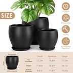Plant Pots 17.5/14.8/12.2 inch Set of 3, Flower Pots with Drainage Holes, Large Planters for Indoor Outdoor Garden Plants and Flowers. (Black)