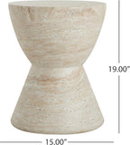 Christopher Knight Home Outdoor Side Table,Hourglass Shape Side Table,Patio Garden Stool Coffee End Table,Decorative Garden Stool for Patio,or Balcony,Lightweight Concrete Material,Travertine