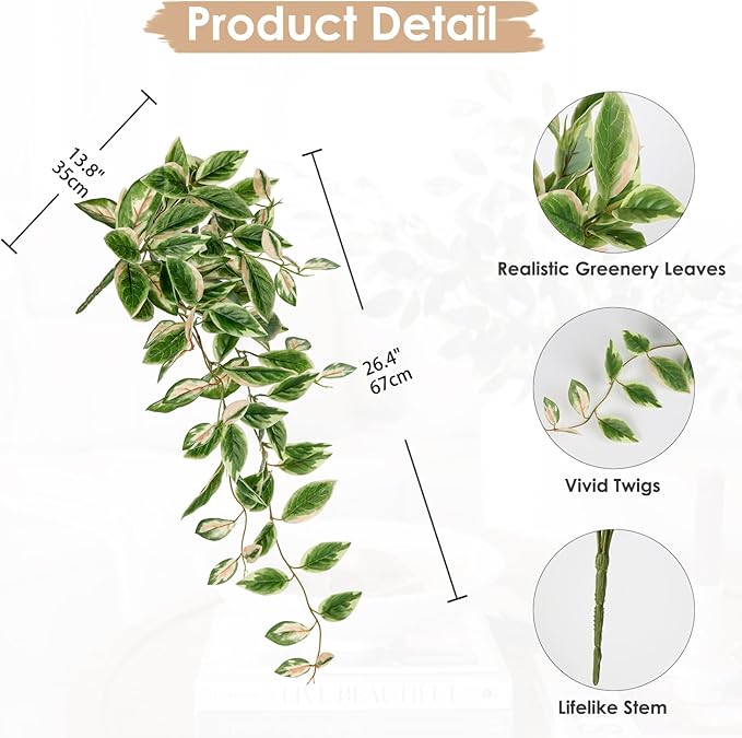 Artificial Peperomia Hanging Plants, 2 Pack, 26-Inch PVC Faux Greenery