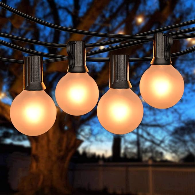 String Lights 25 ft Warm White G40 Frosted Globe Bulbs, 27 Count