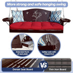 3-Seat Metal Porch Swing 900 LBS Heavy Duty Hanging Bench with Upgraded Tray & Cushions Rust-Resistant Finish Swing Chair with 8.9FT Chains for Patio Lawn Garden