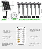 CLY 6 in 1 Solar Spotlights Landscape Outdoor Garden, Solar Spotlights IP66 Waterproof Landscape Lighting with Remote 18M Cable for Garden, Lawn, Patio, 2700K/4000K/6500K