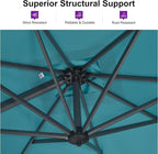 PURPLE LEAF 10 Feet Patio Umbrella Outdoor Cantilever Round Umbrella Aluminum Offset Umbrella with 360-degree Rotation for Garden Deck Pool Patio, Turquoise Blue