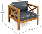 Merax Outdoor 4-Piece Acacia Wood Conversation Set - Patio 3-Seat Loveseat Sofa w/Coushion, 2 Armchair and Round Coffee Table for Backyard, Lawn, Balcony, Teak + Gray