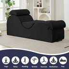 ijuicy Sleek Chaise Lounge Chair for Exercise/Yoga, Indoor Lounger with Headrest, Waist Cushion, Movable Footrest, Side Pockets, Non-Slip Bottom, High Density Sponge, Black