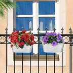 MADHOLLY Railing Planter with Drainage Holes - Sturdy Bucket Pots for Railing Fence, Countryside Style Metal Flower Pots for Herbs Balcony Garden Yard Decor, 2Pcs, White
