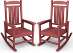 KINGYES Outdoor Rocking Chair Set of 2, High Density Polyethylene Patio Rocking Chairs with 330lbs Support for Adults, Dark Red