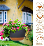 Mumufy 6 Pcs 8 Inch Hanging Planters, Dark Gray, Plastic with Drainage Hole and Removable Saucer, Suitable for Indoor and Outdoor Plants