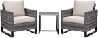 Belord Outdoor Bistro Set 3 Piece Outdoor Wicker Patio Chairs, Oversize Outdoor Rattan Seating Set, All-Weather Chairs Wicker Furniture with Metal Side Table and Water-Resistant Cushion for Outside
