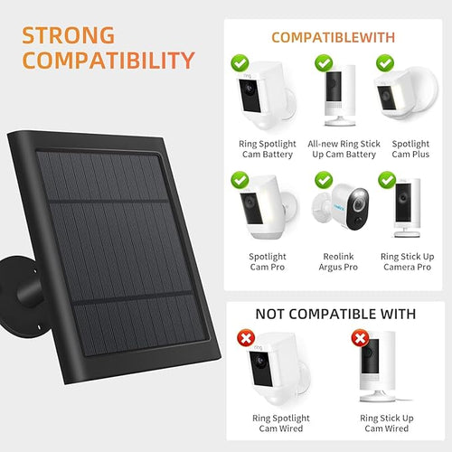 2 Pack 4W Solar Charger for Ring Spotlight & Stick Up Outdoor Cam, Black, High Efficiency, 10FT/3M Long Cable with USB-C to Ring Barrel Plug