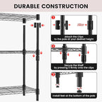 Xcity Storage Shelves, 3 Tier Heavy Duty Metal Shelving Unit with Wheels, 1050 LBS Capacity Adjustable Steel Wire Shelf Organizer for Pantry, Kitchen, Garage, 14" D x 24" W x 30" H, Black