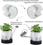 Nihow Self Watering Plant Pot: 8 Inch Ceramic Planter with Drainage Hole & Water Storage Plus for Indoor & Outdoor Plants - Cylinder Round Flower Pot for Succulent/Herbs/Violets - White