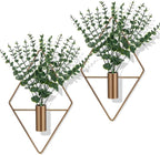 4 Pieces Bronze Wall Decor Hanging Planters with Artificial Plants Metal Hanging Vase Indoor Plants Holder Modern Boho Wall Art for Bathroom Bedroom Living Room Decor, Eucalyptus