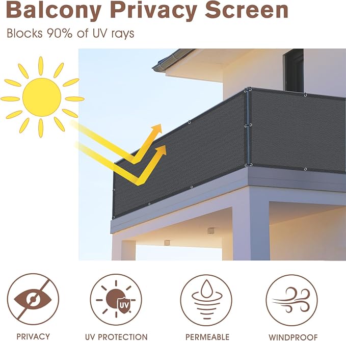 SUNNY GUARD Customized 3.3'x31' Dark Gray Balcony Privacy Screen, 90% Shade - Image 2