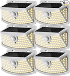 Aootek New Solar Motion Sensor Lights 120 LEDs with Lights Reflector,270° Wide Angle, IP65 Waterproof, Step Lights for Front Door, Yard, Garage, Deck (White, Warm White, 6-Pack)