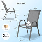 ONBRILL Patio Chairs set of 2, Easy Assembly Stackable Outdoor Dining Chairs with Wide Seat and Sturdy Metal Frame, Breathable All Weather Textilene Outdoor Chairs Set of 2 for Deck, Pool, Porch, Grey