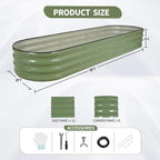 Galvanized Raised Garden Bed - 8x2x1FT Metal Planter Boxes Outdoor | Oval Steel Raised Bed Kit for Gardening with Protective Tape, Bracing Rods, Gloves for Vegetables, Flower, Herb (Green)