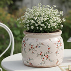 Cottagecore Ceramic Plant Pots, 6.29in French Country Floral Vase & Planters Indoor with Drainage, Distressed Cottage Farmhouse Home Decor for Balcony Bookshelf Table Centerpieces, Gifts for Grandma