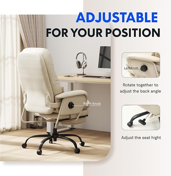FLEXISPOT Luno 2-in-1 Chaise Lounge Chair Indoor with Wheels Footrest 90-165° Reclining Lumbar Support, Home Office Chairs for Living Room Bedroom Study Relaxing Working, Leather, Black