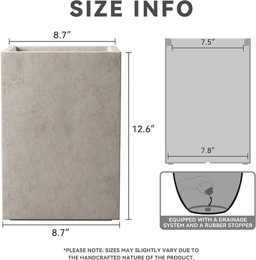 12.6" H Tall Rectangular Concrete Planters