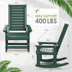 GREENVINES Outdoor Rocking Chairs | Set of 4 | Porch Rocker | HDPE Plastic | Forest | Oversized Rockers | High Back | Big & Tall | Ladder Back | for Patio Outside Backyard Balcony Garden