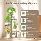 LASZOLA Black 5 Tiered Wood Plant Stand Indoor for Large Heavy Duty Planter, Sturdy Multi Level Corner Vertical Flower Rack for Narrow House, Rustic Tall Orchid Shelving Holder for Decor, Space Saving