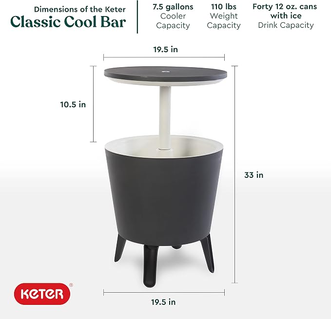Outdoor Bar Table with 7.5-Gallon Hidden Cooler in Dark Grey