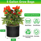 5 Gallon Grow Bags 12 Pack - Thickened Nonwoven Aeration Planter Bags with Handles, Plant Tags & Seedling Bags, Heavy Duty Black Fabric Pots for Vegetable Gardening Garden Outdoor