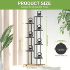 iDavosic.ly 7 Tier Plant Stand Indoor Outdoor, Tiered Corner Multiple Flower Pot Holder Shelf, Metal 51 Inch Tall Display Rack for Patio Porch Living Room Garden Balcony, Modern Black & Rustic Brown