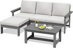 SERWALL Outdoor Sectional Sofa Set, 5-piece Outdoor Modula Couch Set with Ottoman, All Weather Patio Furniture Set with Chaise for Deck, Lawn, Gray Frame with Khaki Cushion