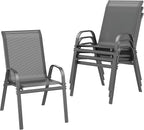 ONBRILL Patio Chairs set of 4, Easy Assembly Stackable Outdoor Dining Chairs with Wide Seat and Sturdy Metal Frame, Breathable All Weather Textilene Outdoor Chairs Set of 4 for Deck, Pool, Porch, Grey