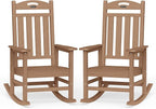 Oversized Rocking Chairs Outdoor Set of 2, High Back Porch Rocking Chair, HDPE All Weather Resistant Patio Chairs, 380lbs Weight Capacity, Teak